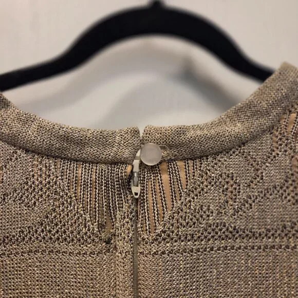 Vintage Damianou Gold Metallic Knit Drop-Waist Dress - S - Picture 4 of 12